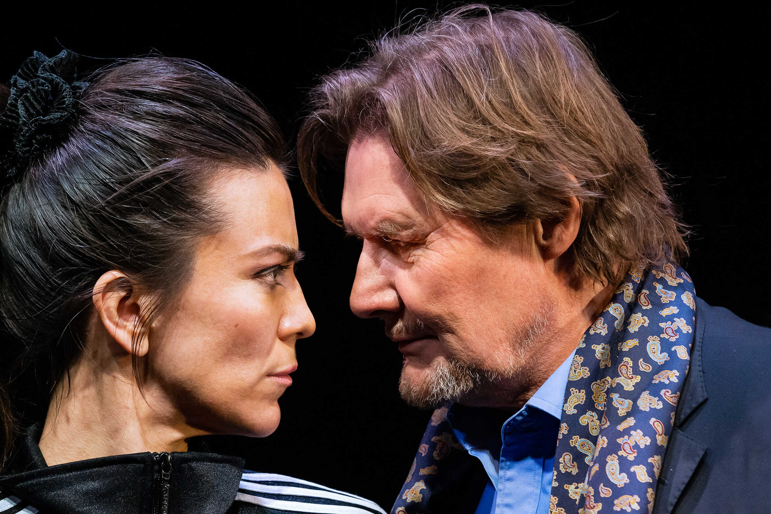 En tillfällig ensemble sätter upp Kung Lear, urpremiär 19 februari 2022 på Soppteatern, Kulturhuset Stadsteatern. På bild Johan Rabaeus och Johanna Lazcano.