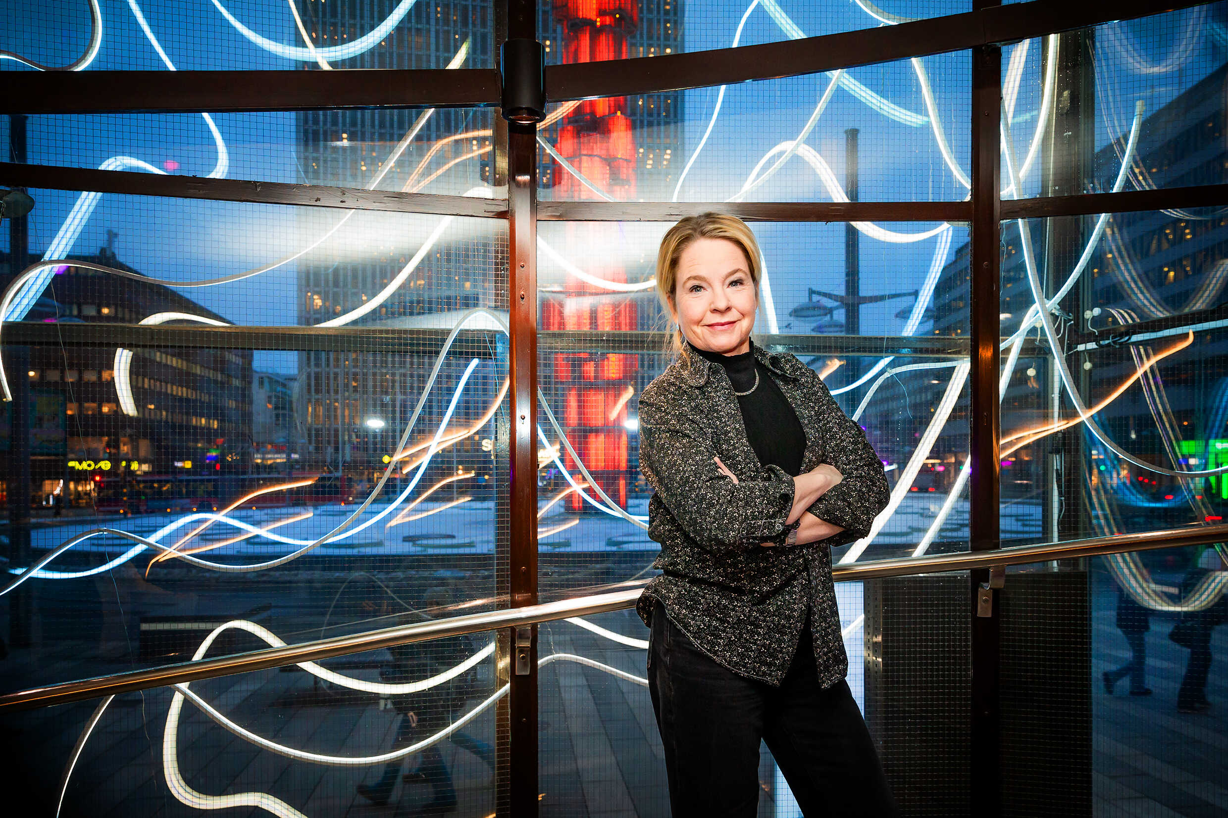 Karin Hübinette, moderator för 10 år sedan flyktingkrisen, Samtal & Debatt på Kulturhuset Stadsteatern.