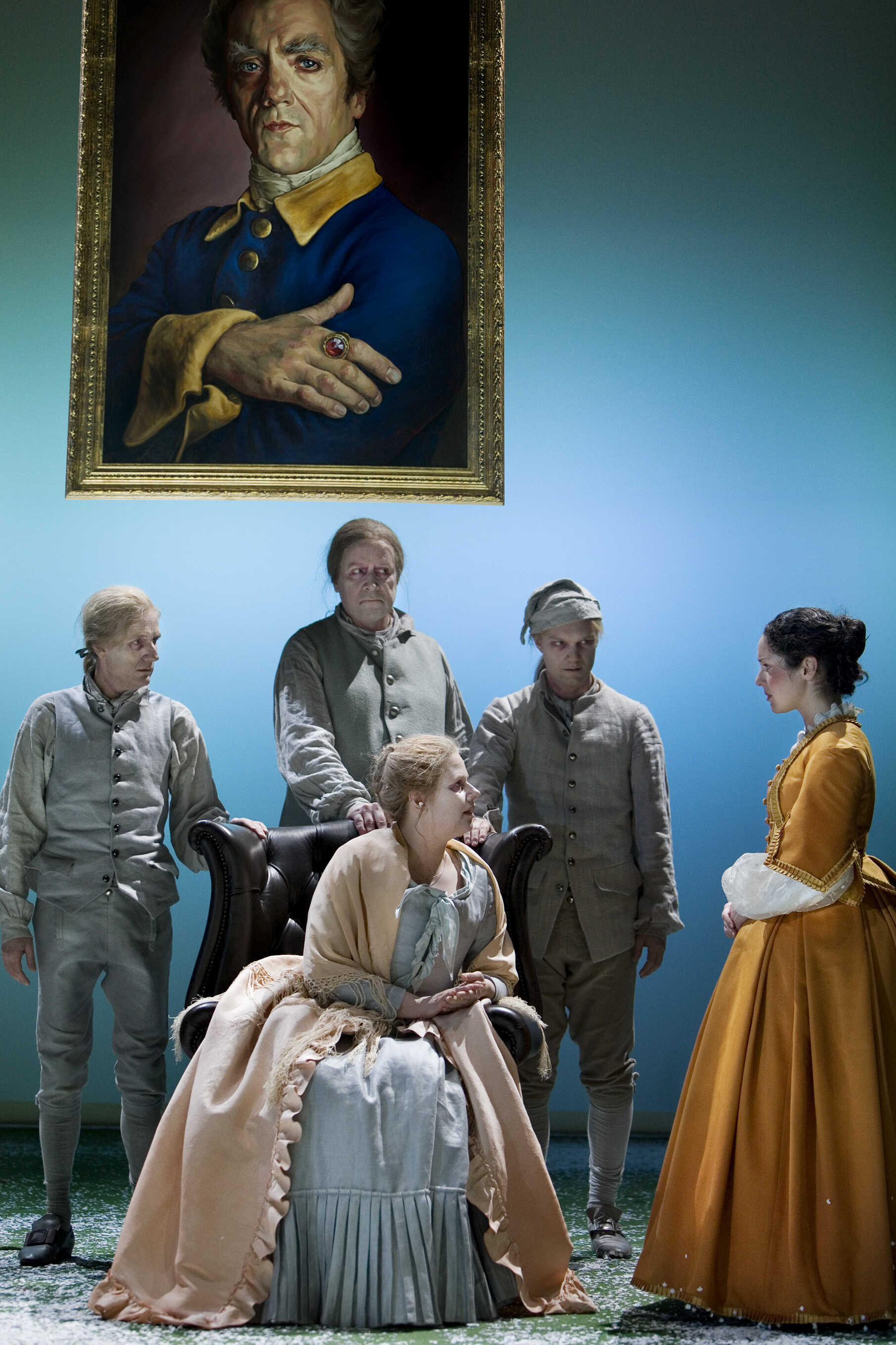 Dick Lundström, Leif Svensk, Lena Nilsson, Johan Hallström och Sara Sommerfeld i Charlotte Löwensköld, premiär 20 november på Stockholms stadsteater.